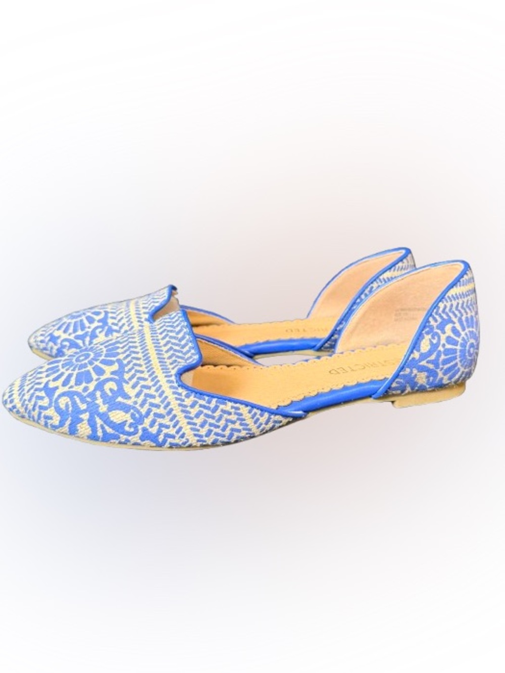 Restricted Blue Woven D’Orsay Flats Pointed Toe Boho Resort Shoes Women’s 7.5 - Picture 5 of 8